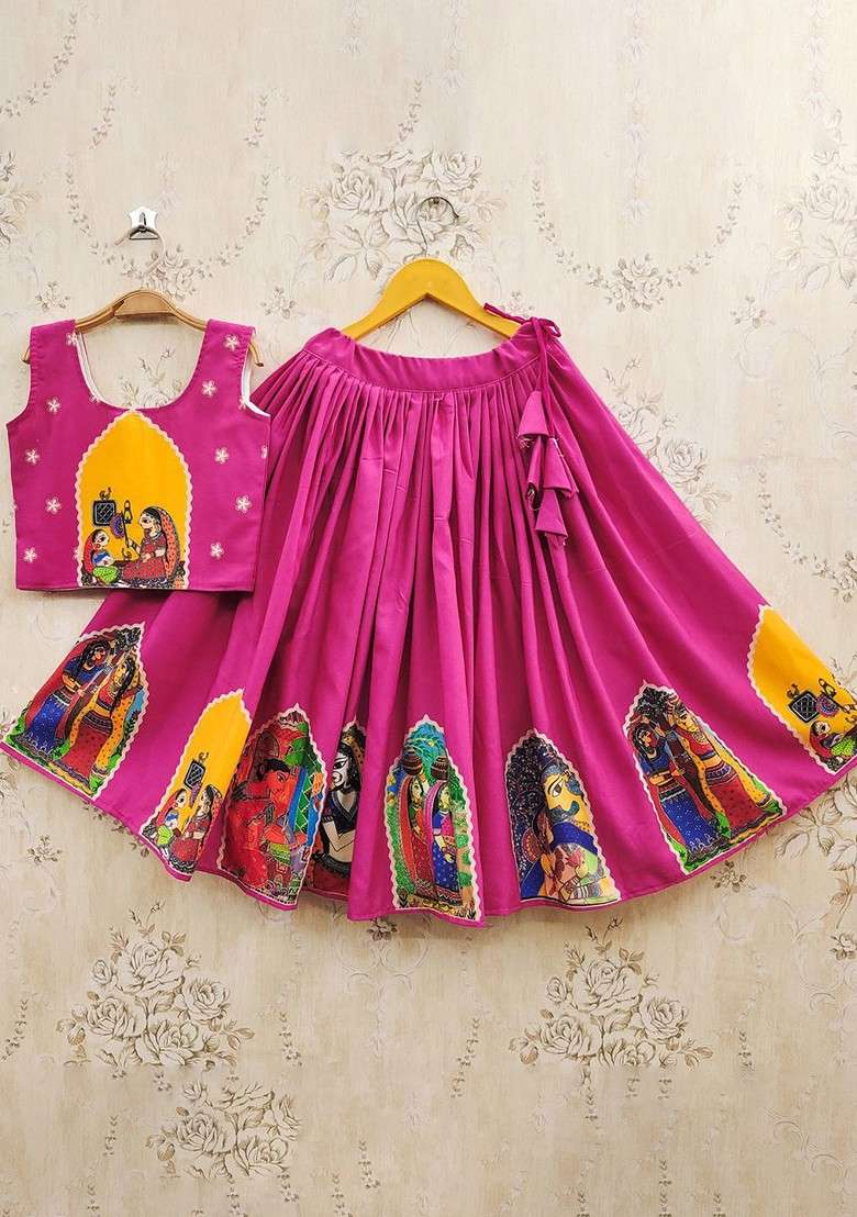 Pink Embroidered Blended Lehenga Choli For Girls - Indya