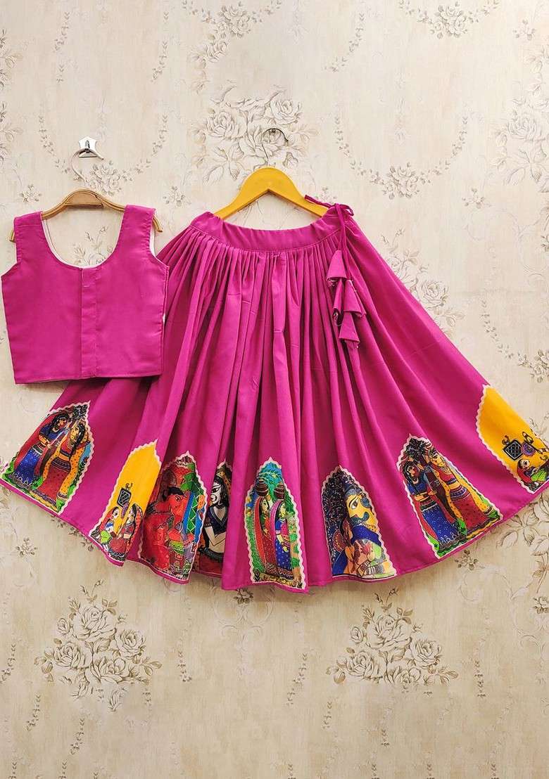 Pink Embroidered Blended Lehenga Choli For Girls - Indya