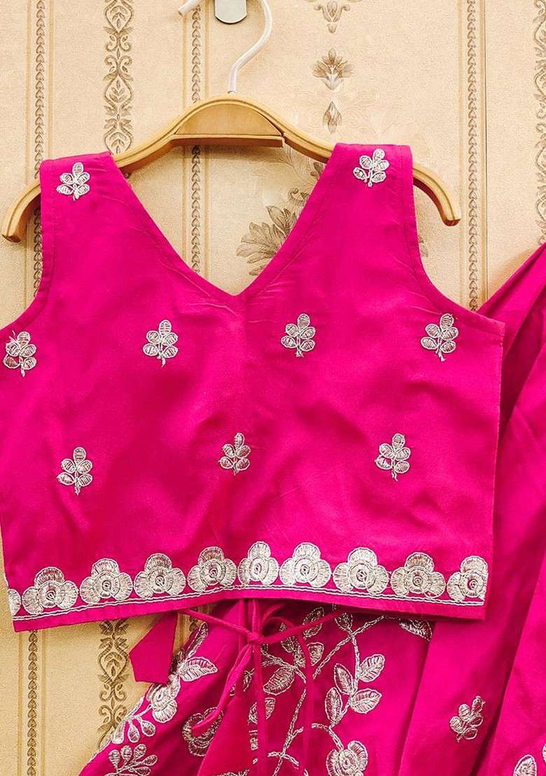 Pink Embroidered Blended Lehenga Choli For Girls - Indya