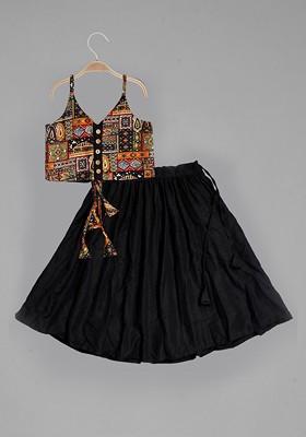 Black Printed Blended Lehenga Choli For Girls