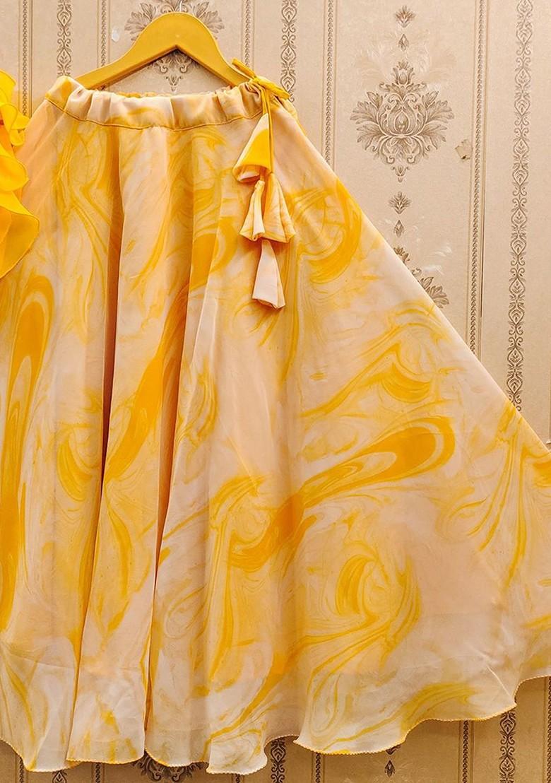 Yellow Printed Georgette Lehenga Choli For Girls - Indya