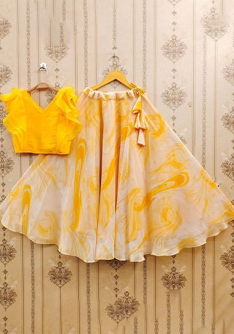 Yellow Printed Georgette Lehenga Choli For Girls — view on Indya