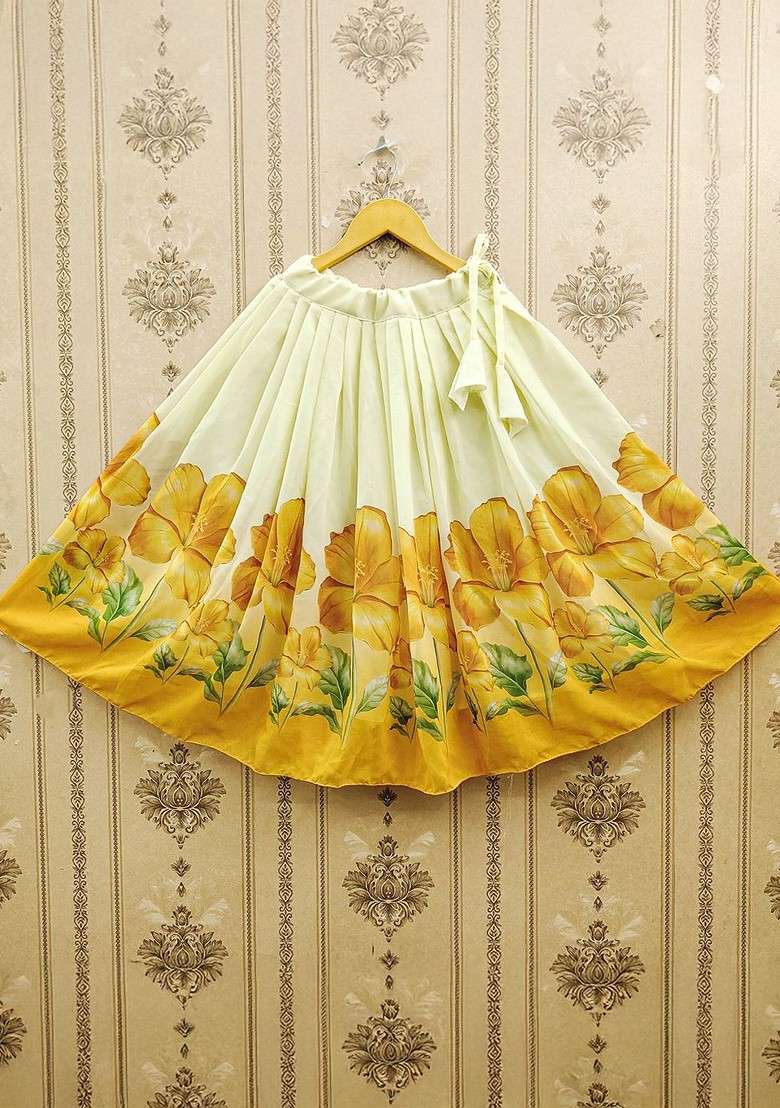 Cream Embroidered Blended Lehenga Choli For Girls - Indya