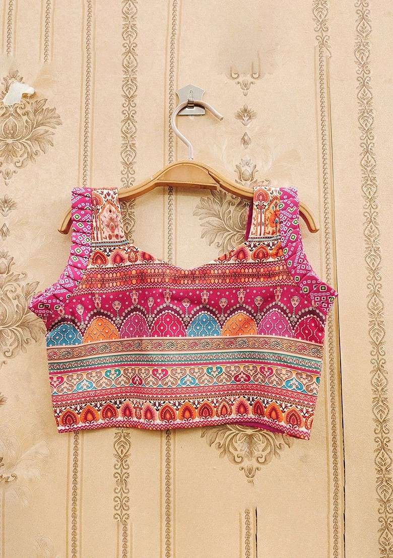 Pink Printed Blended Lehenga Choli For Girls - Indya