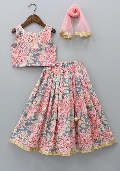 Pink Printed Blended Lehenga Choli For Girls — view on Indya
