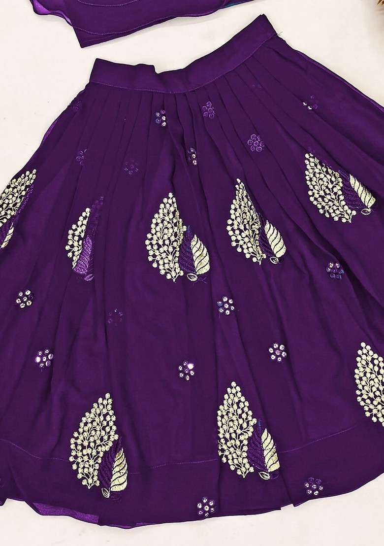 Violet Embellished Blended Lehenga Choli For Girls - Indya