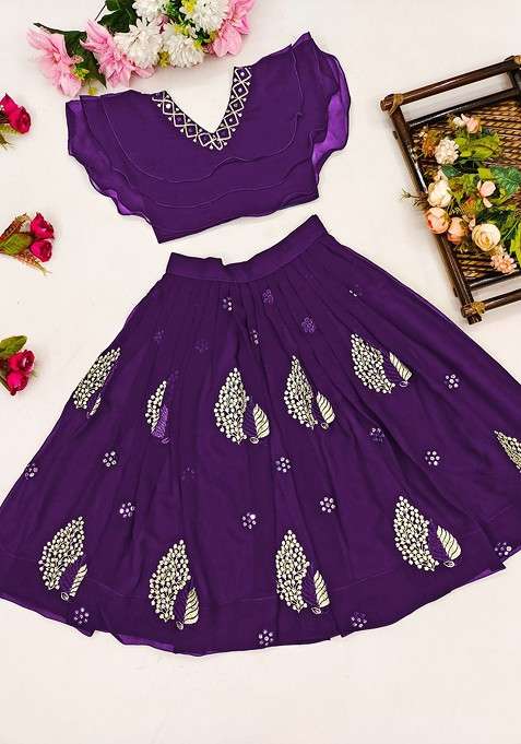 Violet Embellished Blended Lehenga Choli For Girls