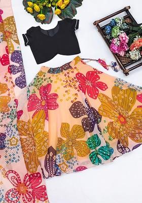 Black Embroidered Georgette Lehenga Choli For Girls