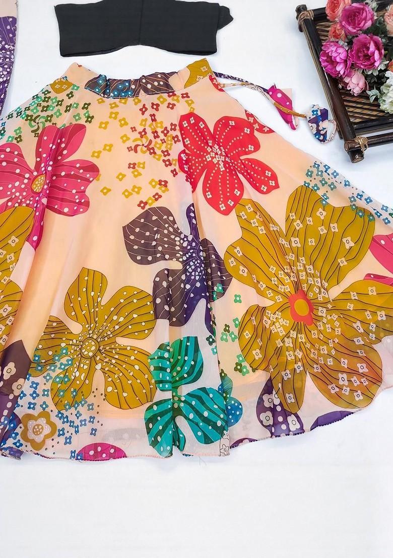 Black Embroidered Georgette Lehenga Choli For Girls - Indya