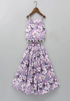 Purple Printed Blended Lehenga Choli For Girls