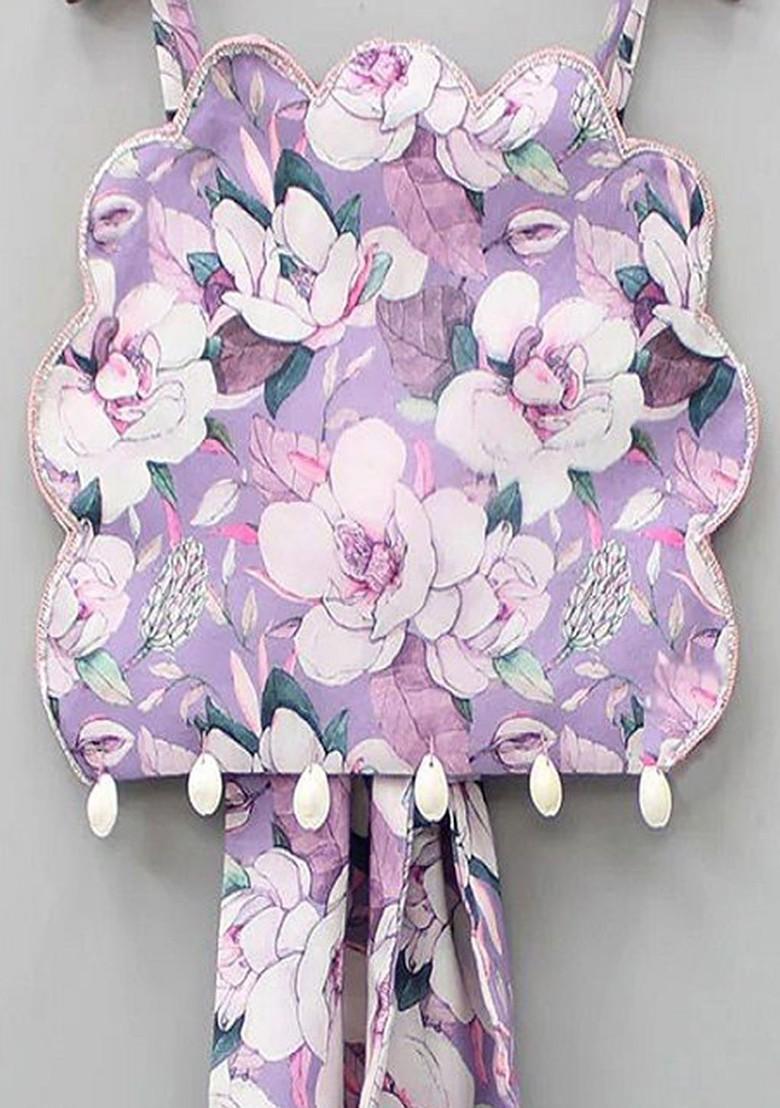 Purple Printed Blended Lehenga Choli For Girls - Indya