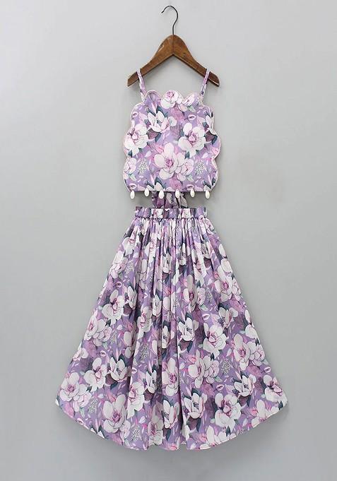Purple Printed Blended Lehenga Choli For Girls — view on Indya