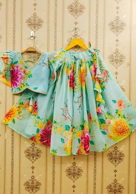 Blue Printed Georgette Lehenga Choli For Girls — view on Indya