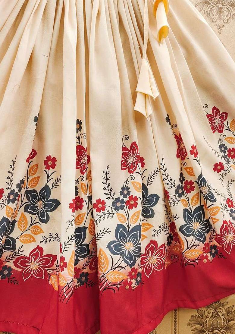 Red Embroidered Cotton Blend Lehenga Choli For Girls - Indya