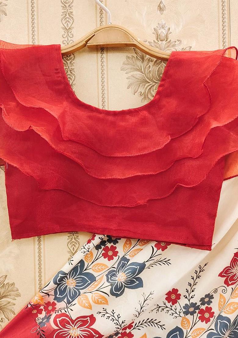 Red Embroidered Cotton Blend Lehenga Choli For Girls - Indya