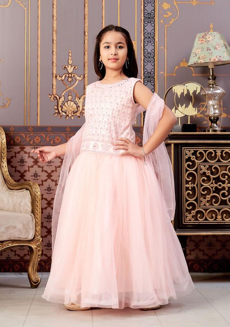 Peach Embroidered Blended Lehenga Choli For Girls - Indya