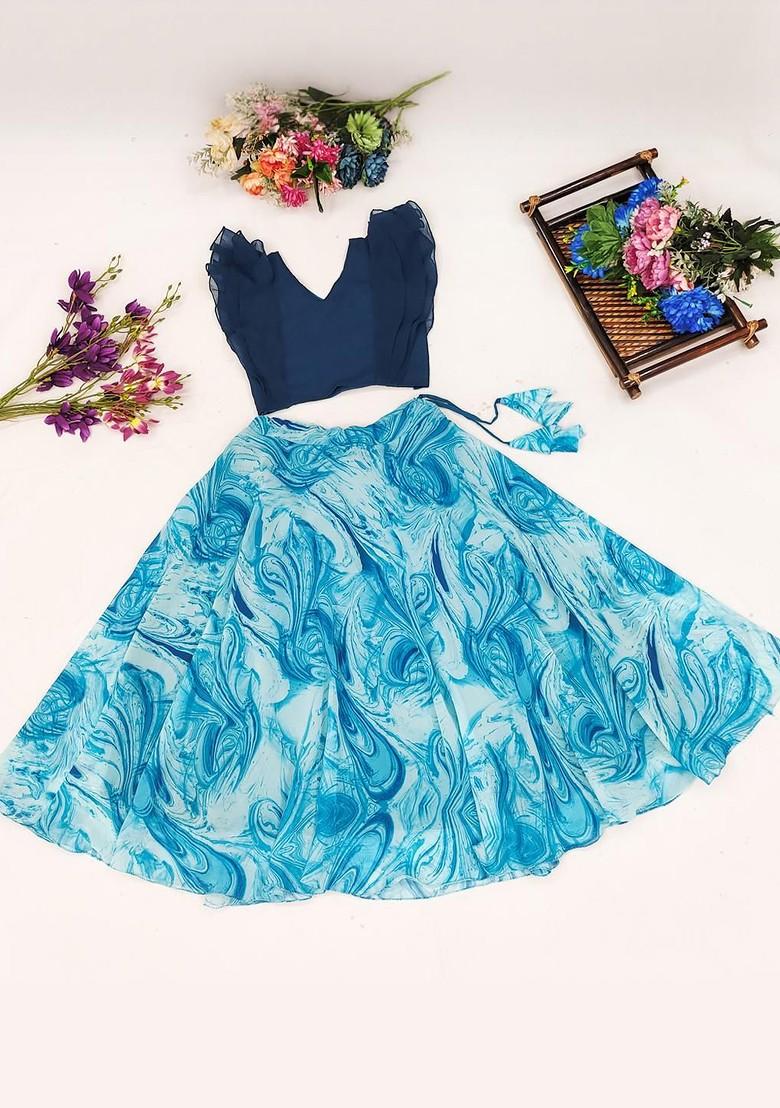 Blue Embroidered Georgette Lehenga Choli For Girls - Indya