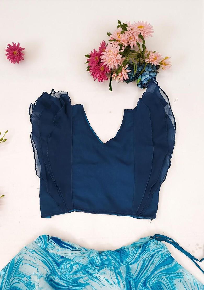 Blue Embroidered Georgette Lehenga Choli For Girls - Indya