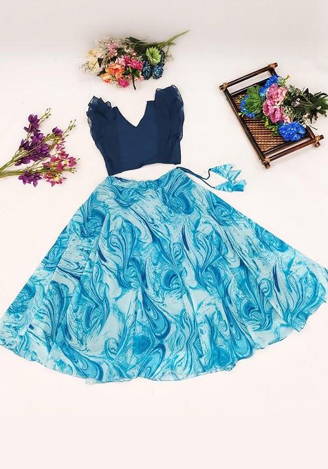 Blue Embroidered Georgette Lehenga Choli For Girls — view on Indya