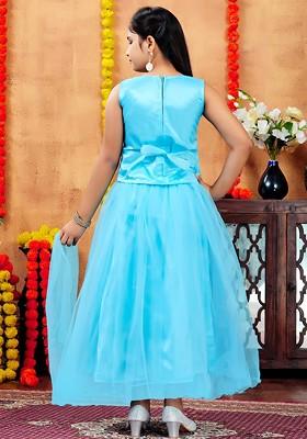 Turquoise Blue Embroidered Net Lehenga Choli For Girls