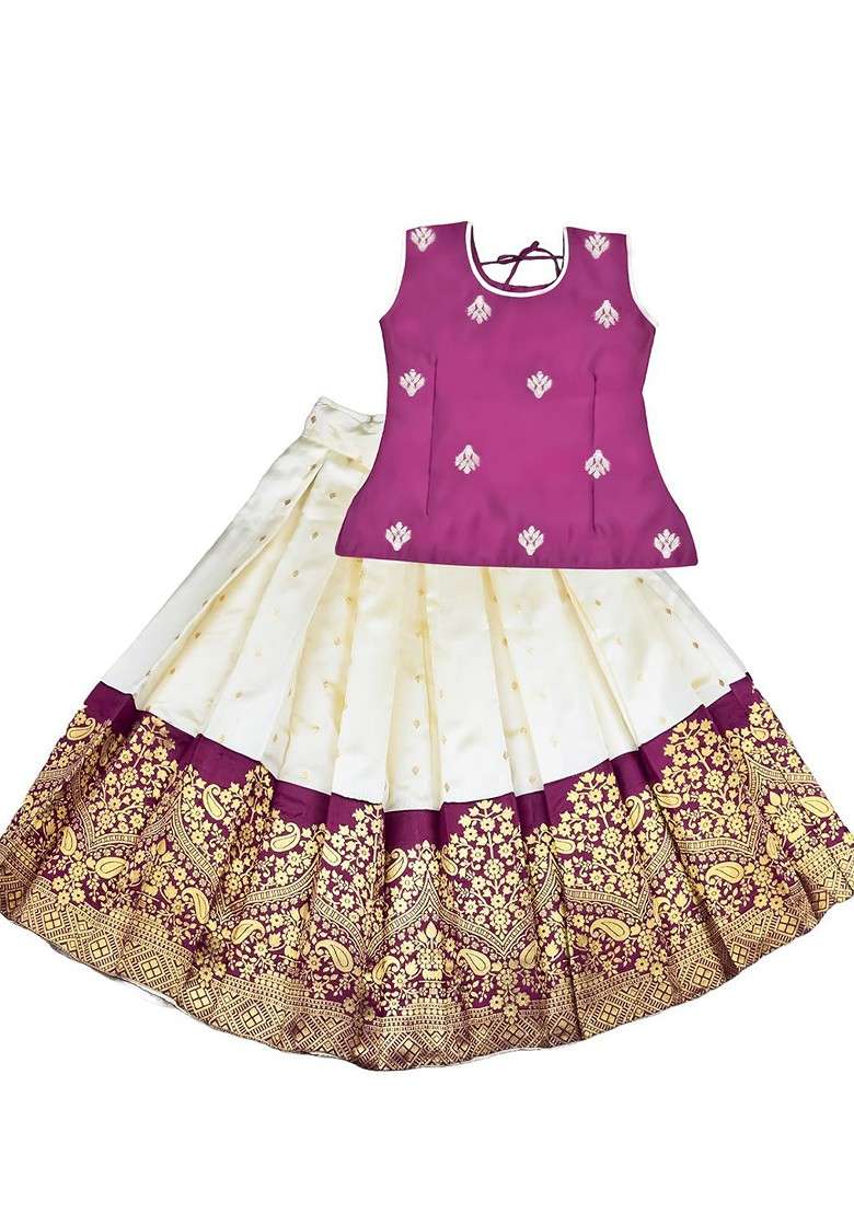 Purple Embroidered Blended Lehenga Choli For Girls - Indya