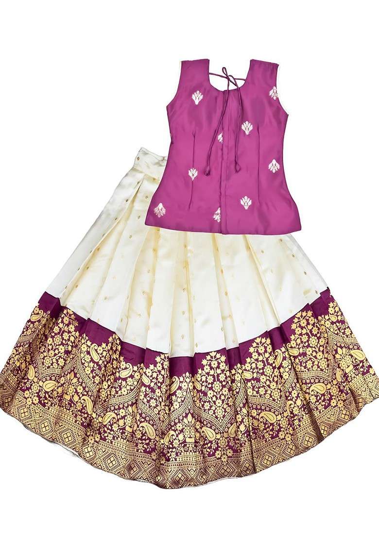 Purple Embroidered Blended Lehenga Choli For Girls - Indya