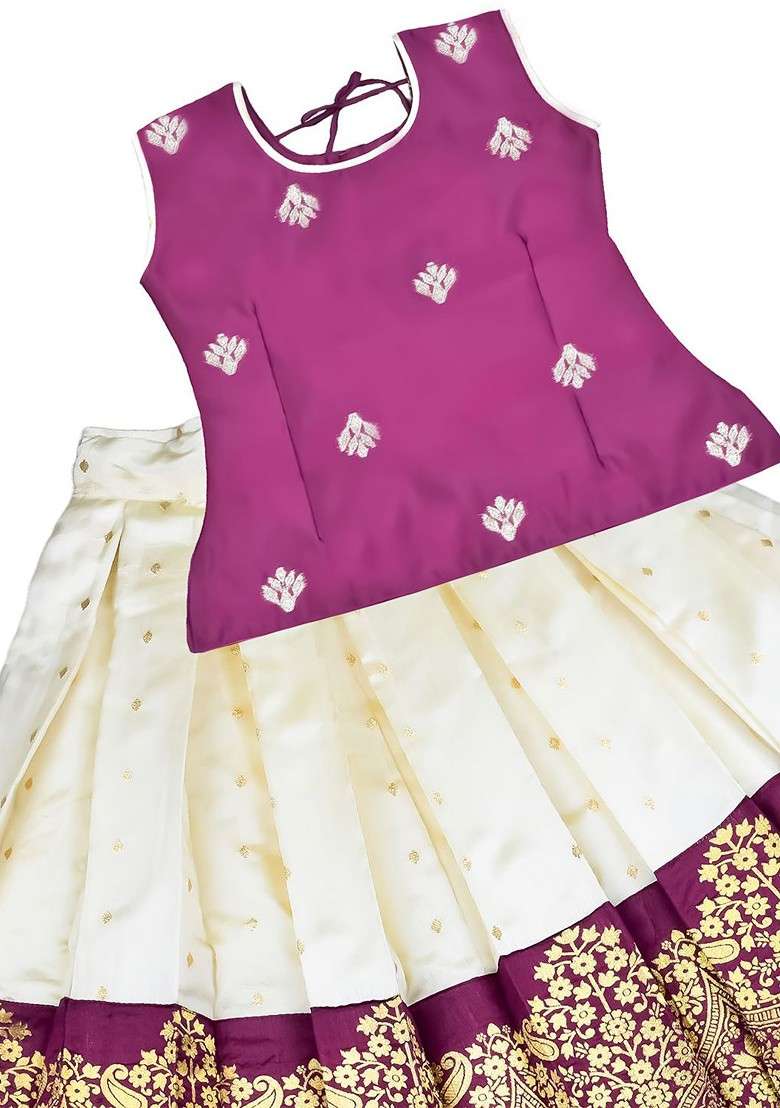 Purple Embroidered Blended Lehenga Choli For Girls - Indya