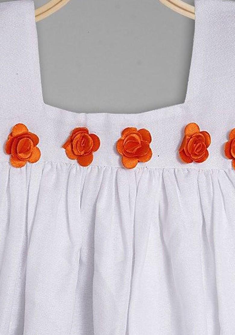 White Printed Blended Lehenga Choli For Girls - Indya