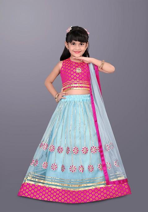Sea Green Embroidered Blended Lehenga Choli For Girls — view on Indya