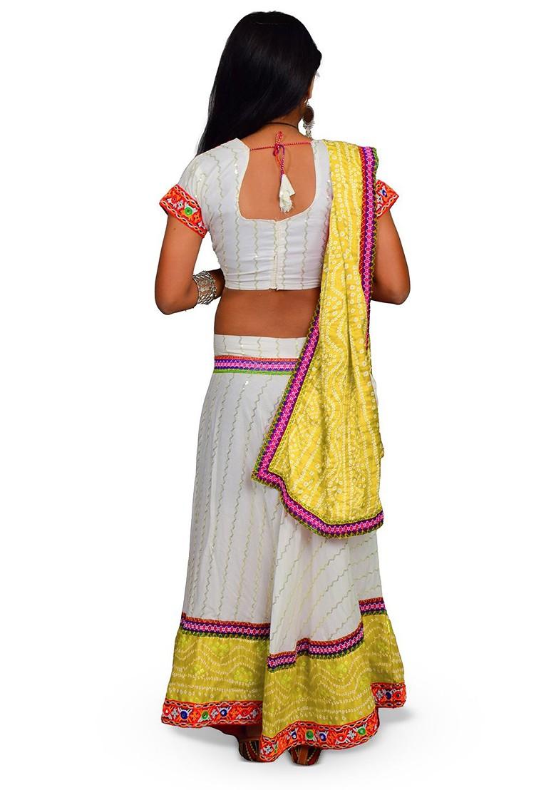 Yellow Printed Cotton Blend Lehenga Choli For Girls - Indya