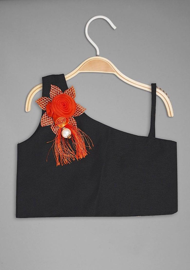 Orange Embroidered Blended Lehenga Choli For Girls - Indya