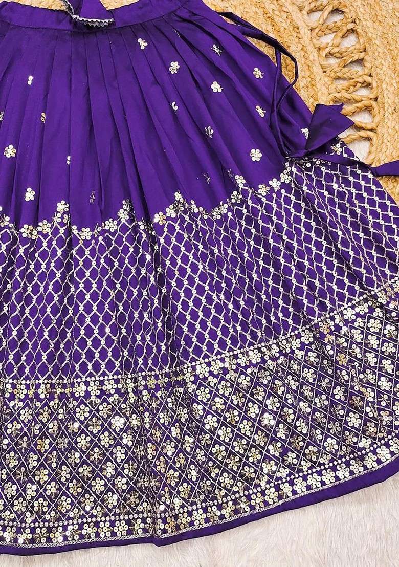 Lavender Embellished Blended Lehenga Choli For Girls - Indya