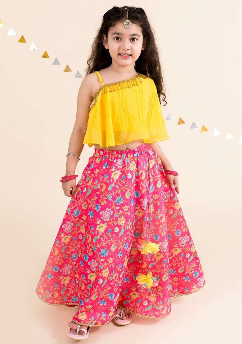 Coral Embroidered Blended Lehenga Choli For Girls - Indya