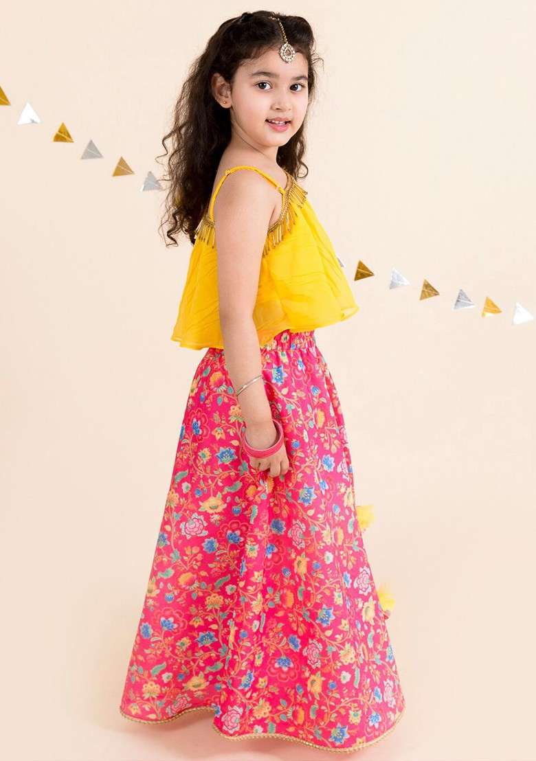 Coral Embroidered Blended Lehenga Choli For Girls - Indya