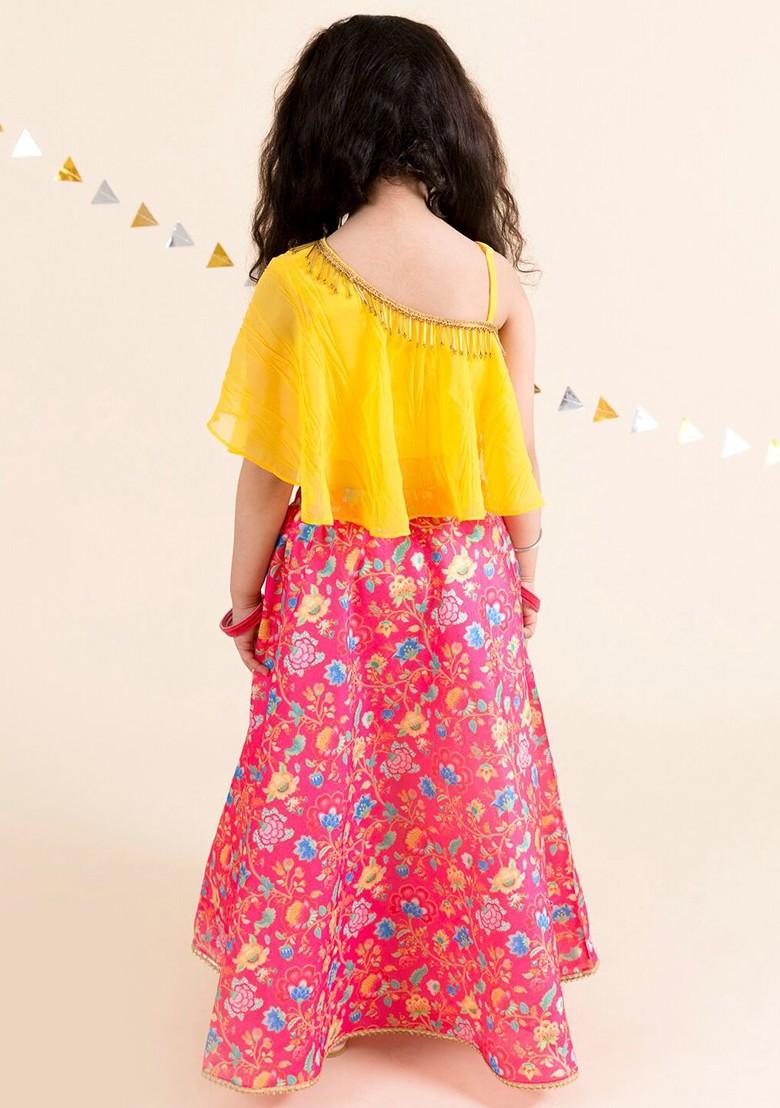 Coral Embroidered Blended Lehenga Choli For Girls - Indya