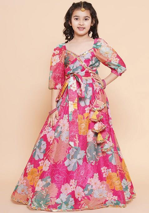 Pink Printed Blended Lehenga Choli For Girls — view on Indya