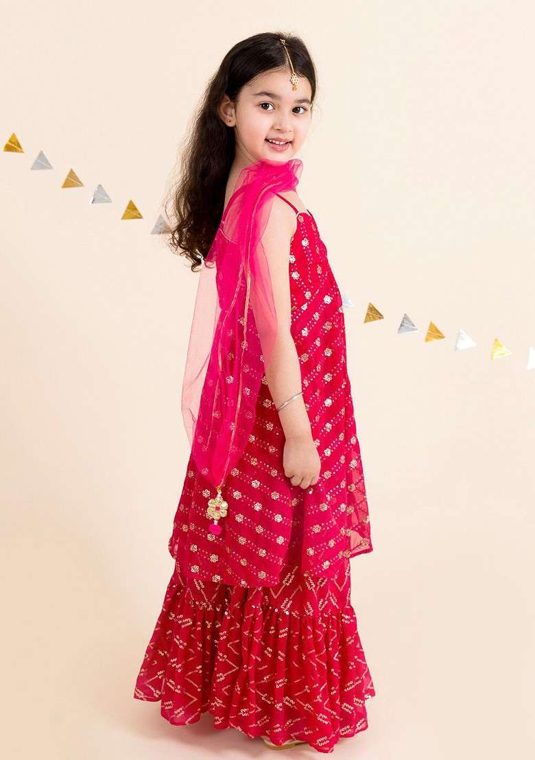 Magenta Embellished Blended Lehenga Choli For Girls - Indya