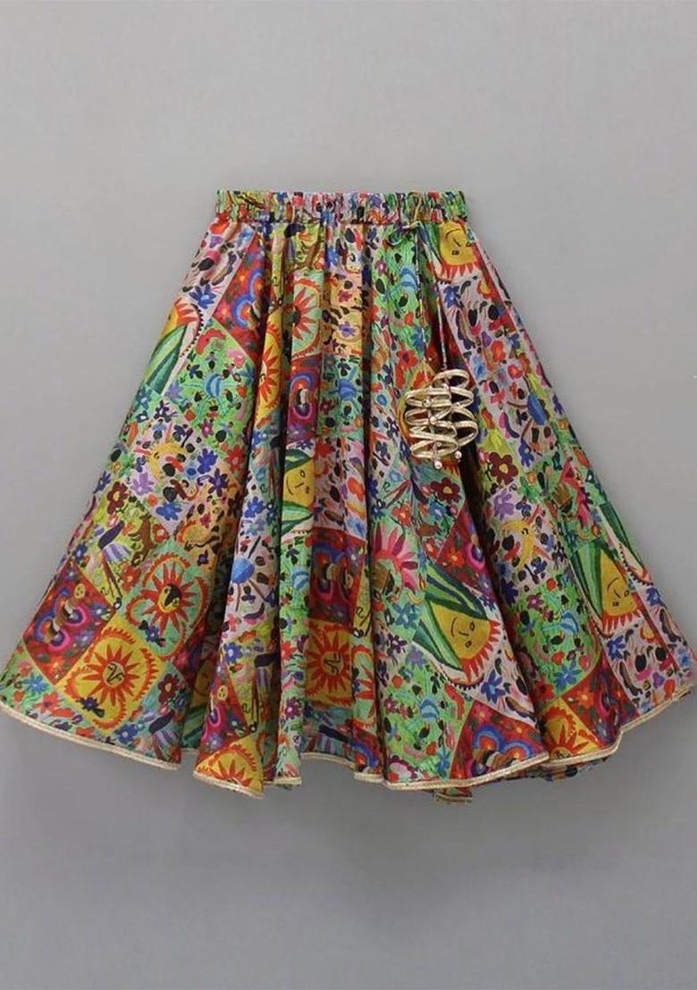 Yellow Printed Cotton Blend Lehenga Choli For Girls - Indya