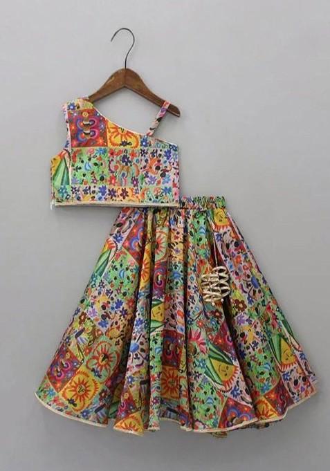 Yellow Printed Cotton Blend Lehenga Choli For Girls — view on Indya