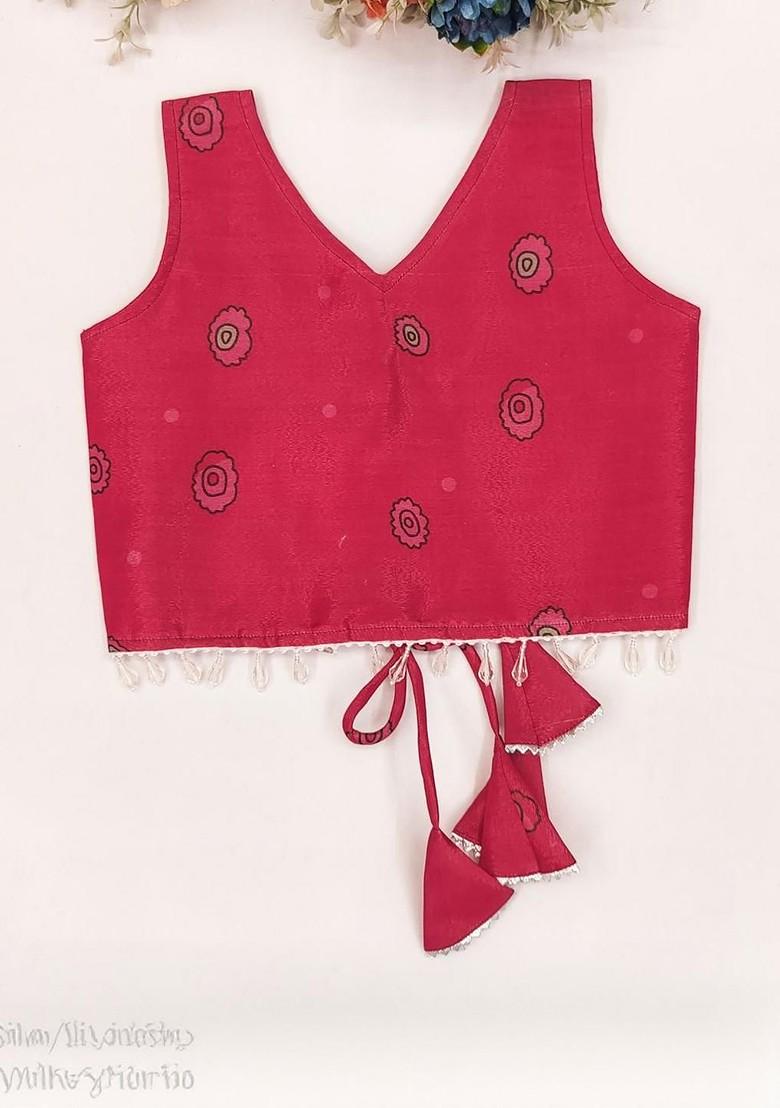 Pink Printed Blended Lehenga Choli For Girls - Indya