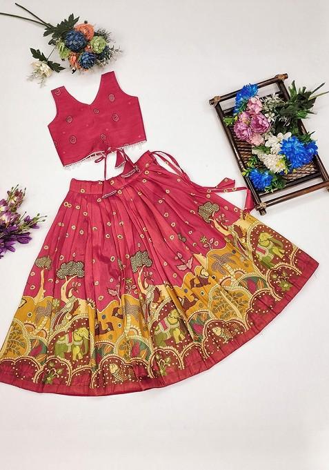 Pink Printed Blended Lehenga Choli For Girls — view on Indya