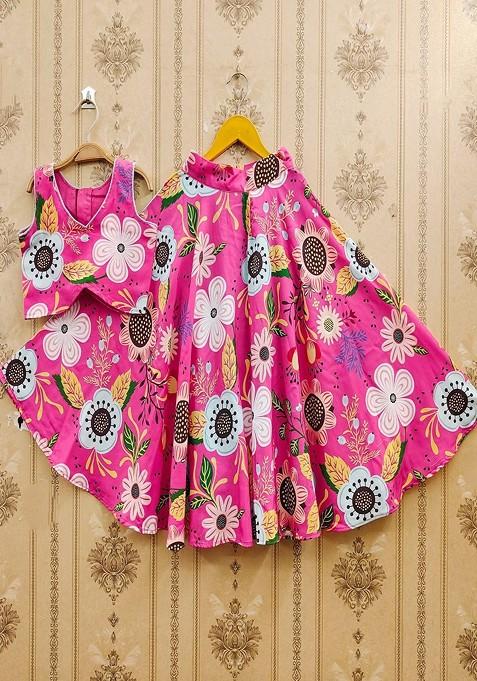 Pink Printed Blended Lehenga Choli For Girls — view on Indya