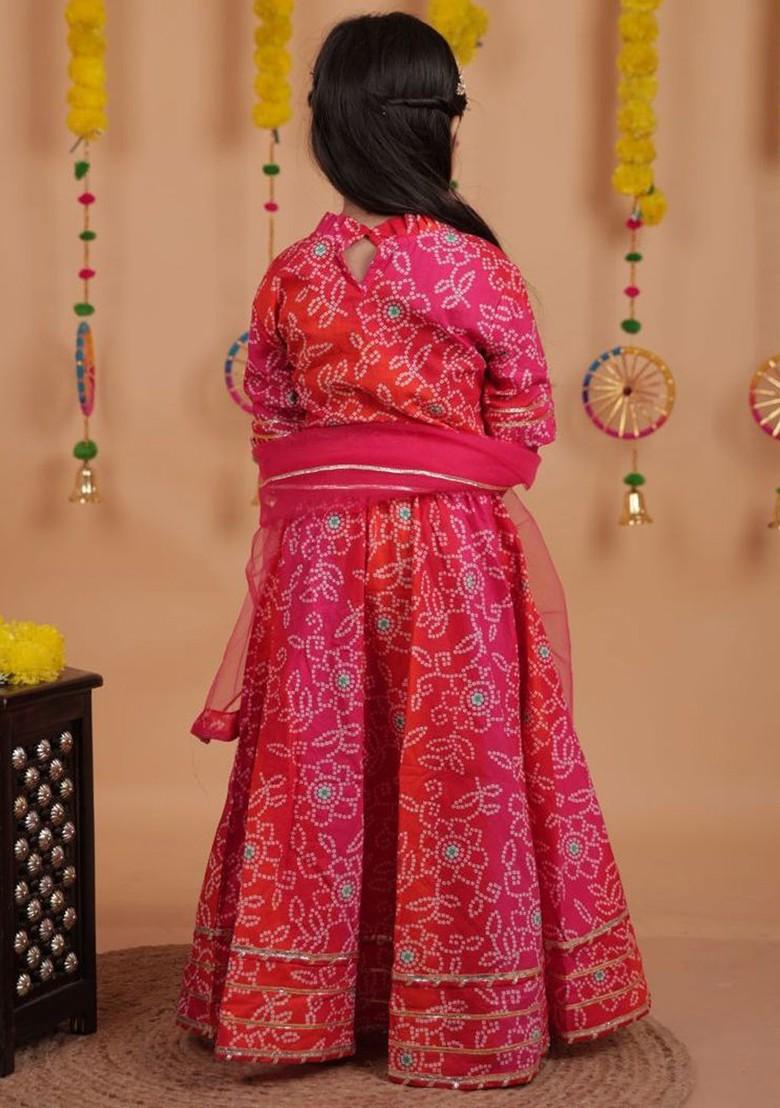 Red Printed Blended Lehenga Choli For Girls - Indya