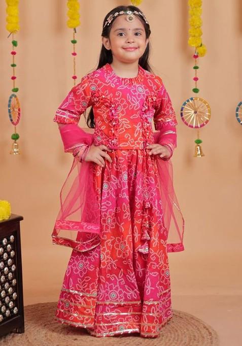Red Printed Blended Lehenga Choli For Girls — view on Indya