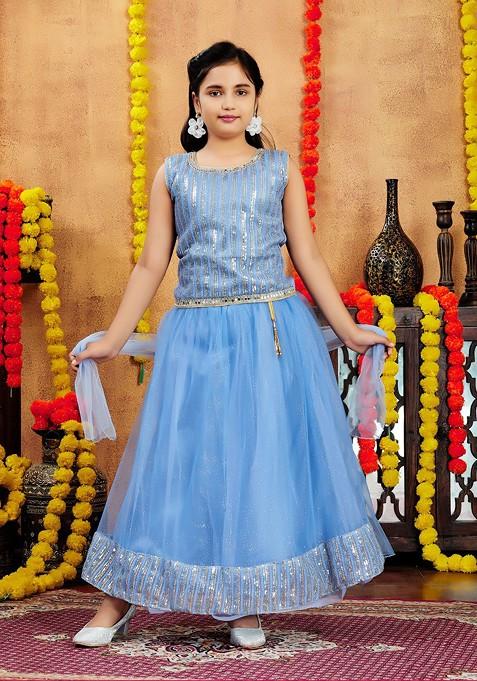 Blue Embellished Net Lehenga Choli For Girls — view on Indya