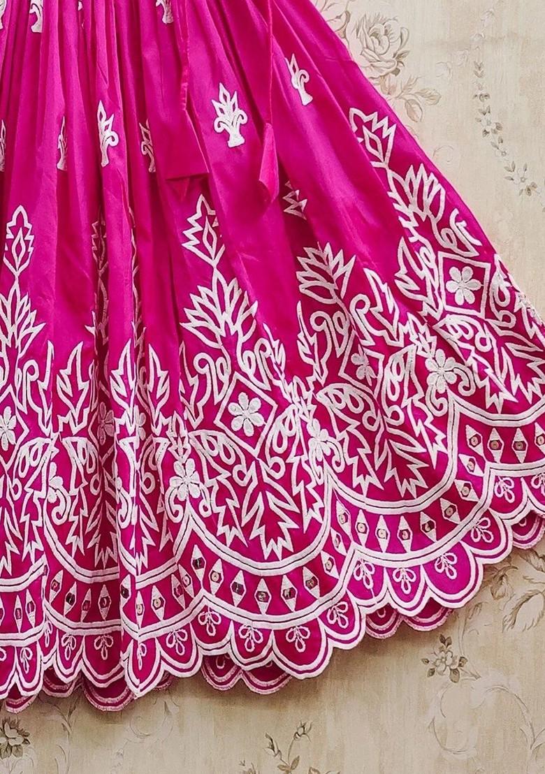 Pink Embroidered Blended Lehenga Choli For Girls - Indya