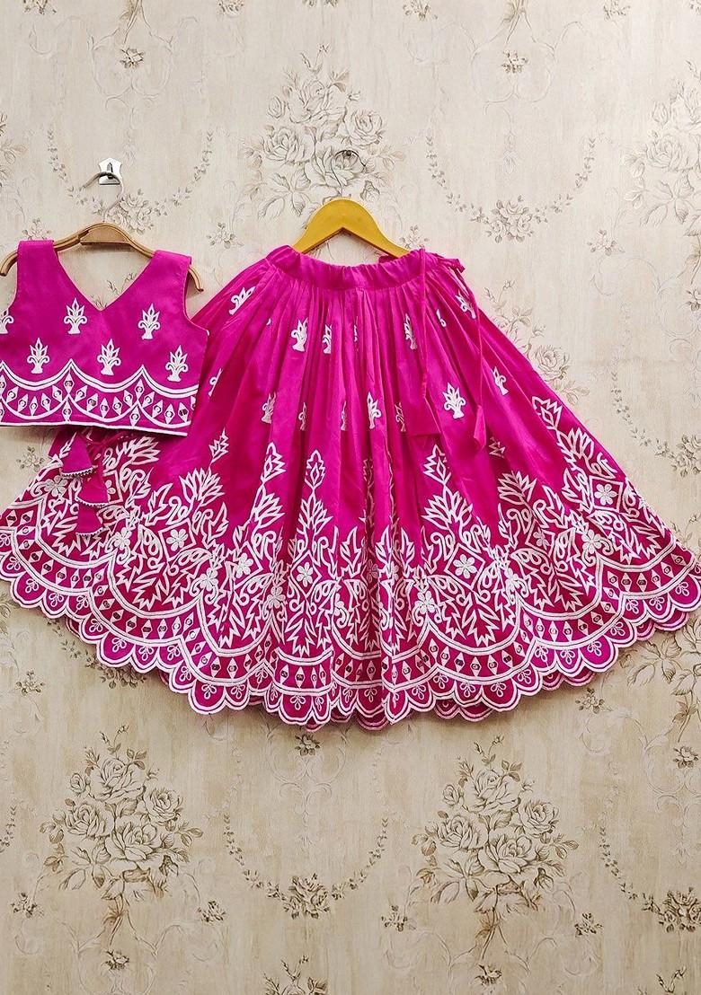 Pink Embroidered Blended Lehenga Choli For Girls - Indya