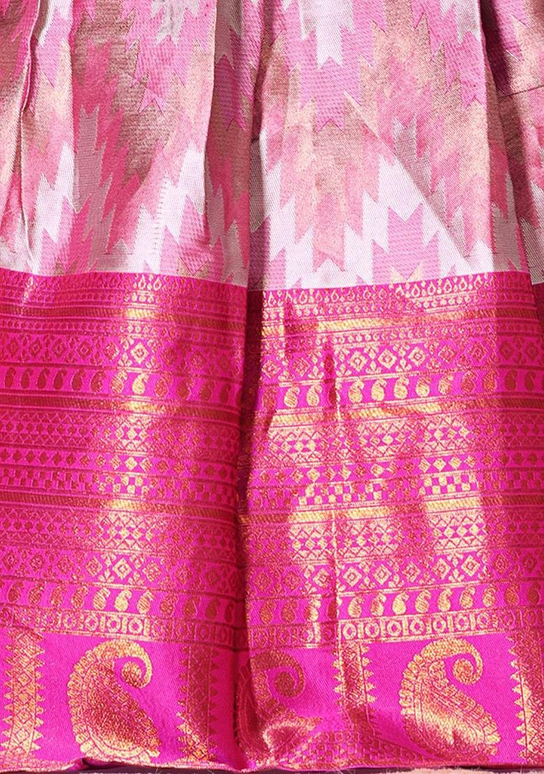 Fuchsia Embroidered Blended Lehenga Choli For Girls - Indya