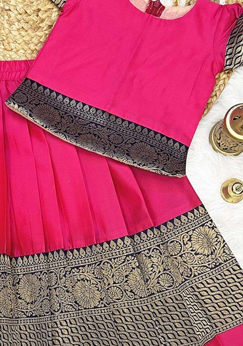 Pink Zari Blended Lehenga Choli For Girls - Indya
