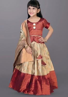 Beige Embroidered Blended Lehenga Choli For Girls